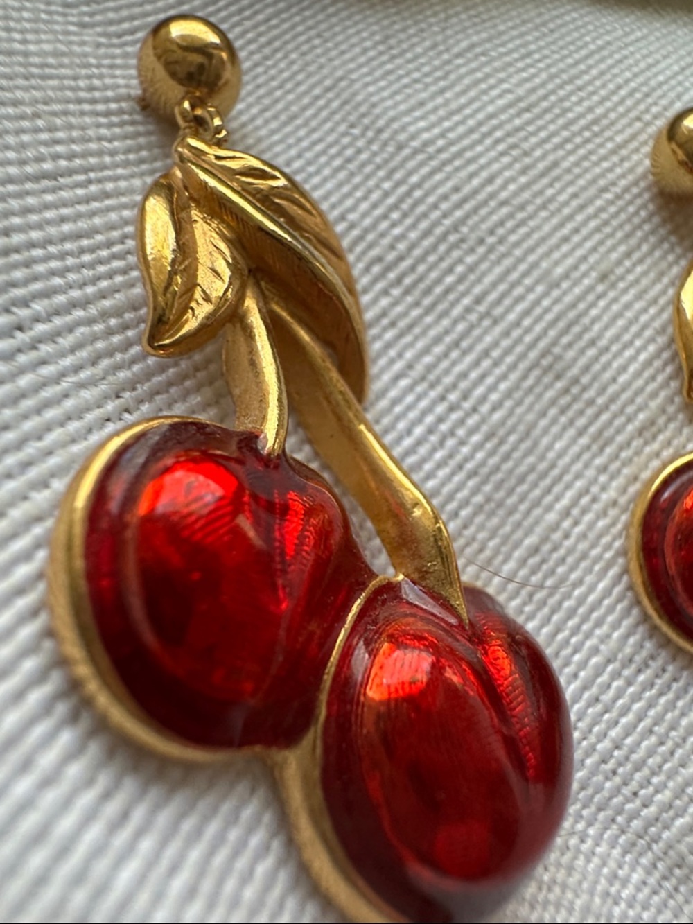 Avon Vintage Red Enamel and Gold-Tone Cherry Drop Post back Earrings - Picture 3 of 11